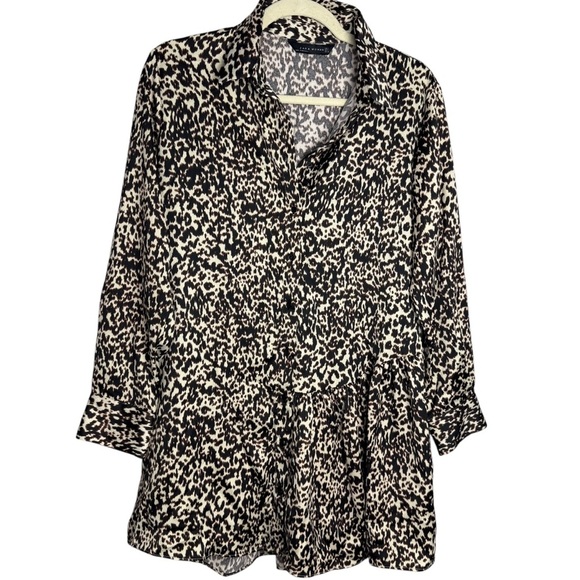 Zara Leopard Animal Print Button Front Oversized Tunic Top Size S Long Sleeve - Picture 1 of 9